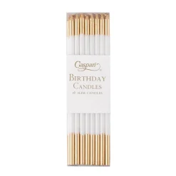 Slim Birthday Candles in White & Gold - 16 Candles Per Package