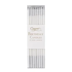 Slim Birthday Candles in White & Silver - 16 Candles Per Package