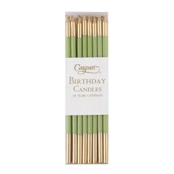 Slim Birthday Candles in Moss Green & Gold - 16 Candles Per Package