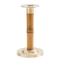 Small Bamboo Candlestick in Light Brown - 1 Each