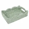 Small Scalloped Rattan Tray in Green- 11.75"L x 7.75"W x 3.5"H