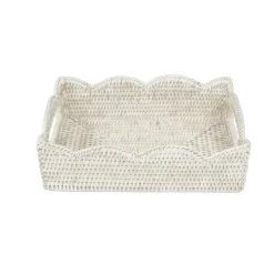 Small Scalloped Rattan Tray in Cream - 11.75