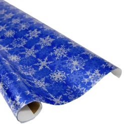 Snowfall-Blue Foil Gift Wrap - One 30" X 6' Roll