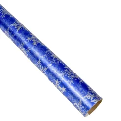 Snowfall-Blue Foil Gift Wrap - One 30" X 6' Roll