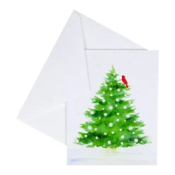 Snowy Tree with Cardinal Petite Boxed Christmas Cards - includes 15 cards & envelopes