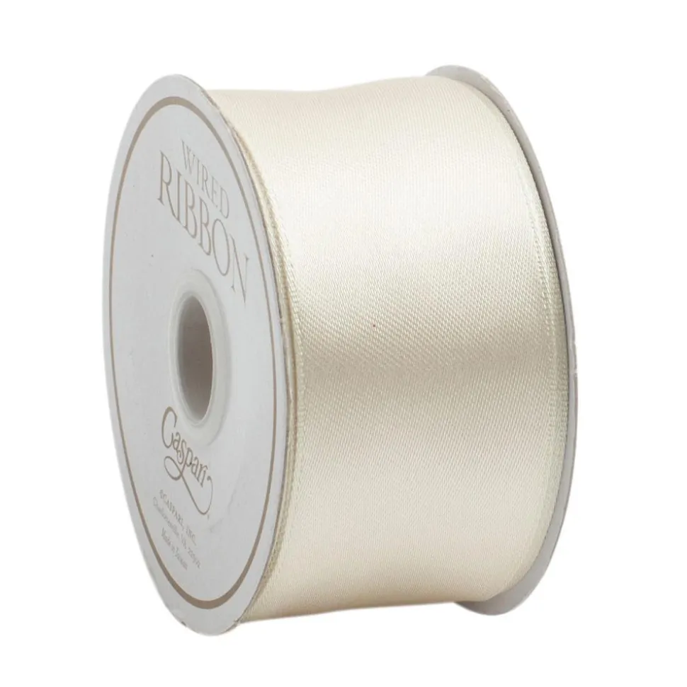 Solid Ivory Satin Wired Ribbon - 9 Yard Spool