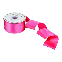 Solid Satin Wired Shocking Pink Ribbon - 1 Spool Of Ribbon