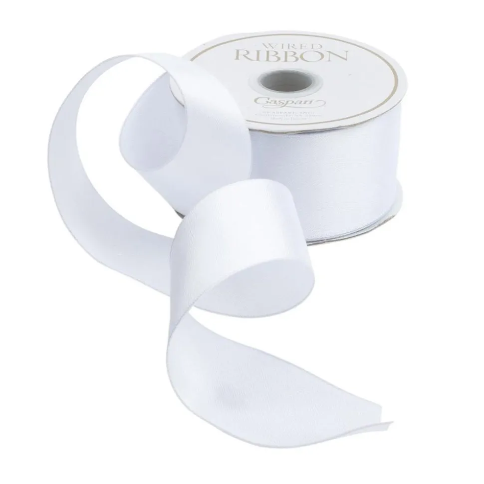 Solid White Satin Wired Ribbon - 9 Yard Spool