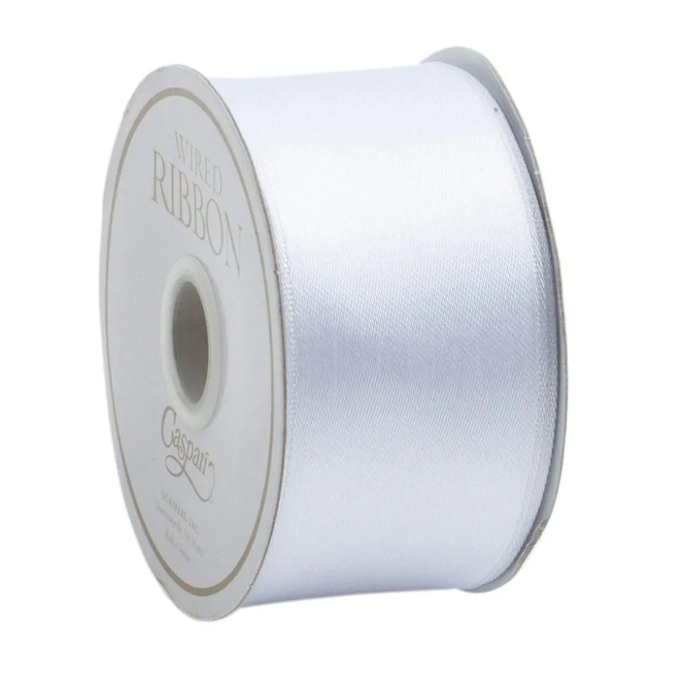 Solid White Satin Wired Ribbon - 9 Yard Spool