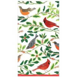 Songbirds and Holly Paper Guest Towel Napkins in White - 15 Per Package