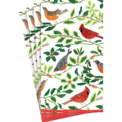 Songbirds and Holly Paper Guest Towel Napkins in White - 15 Per Package