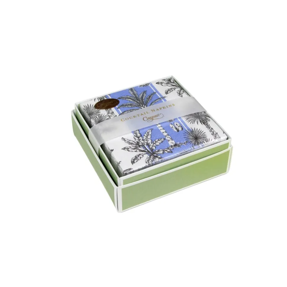 Southern Palms Blue & White Boxed Cocktail Napkins - 40 Per Box