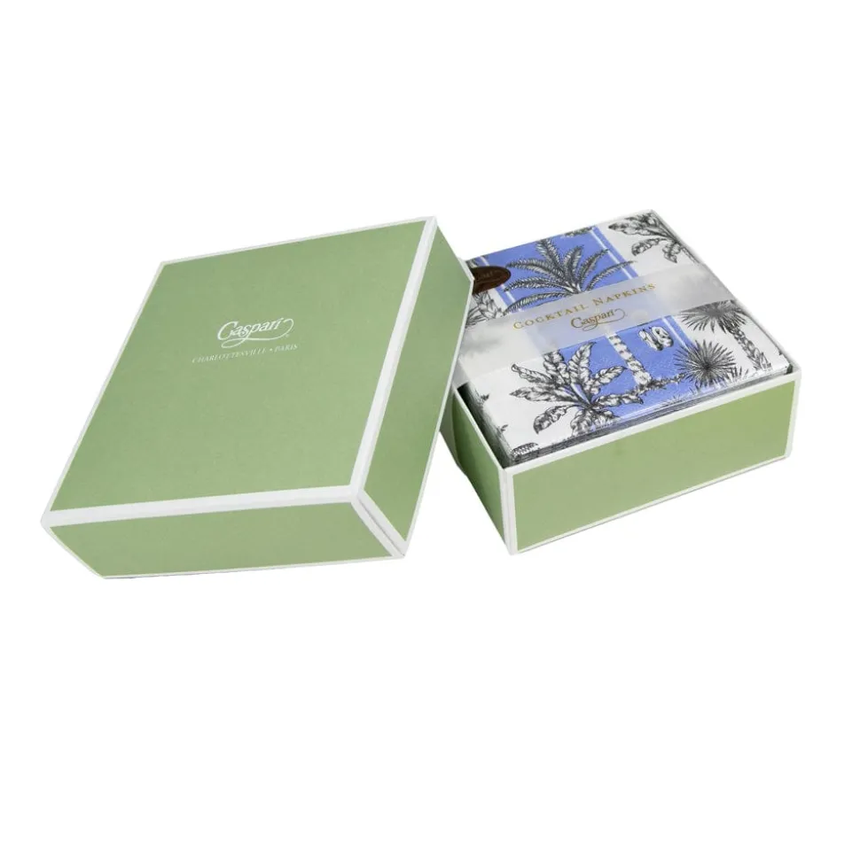 Southern Palms Blue & White Boxed Cocktail Napkins - 40 Per Box