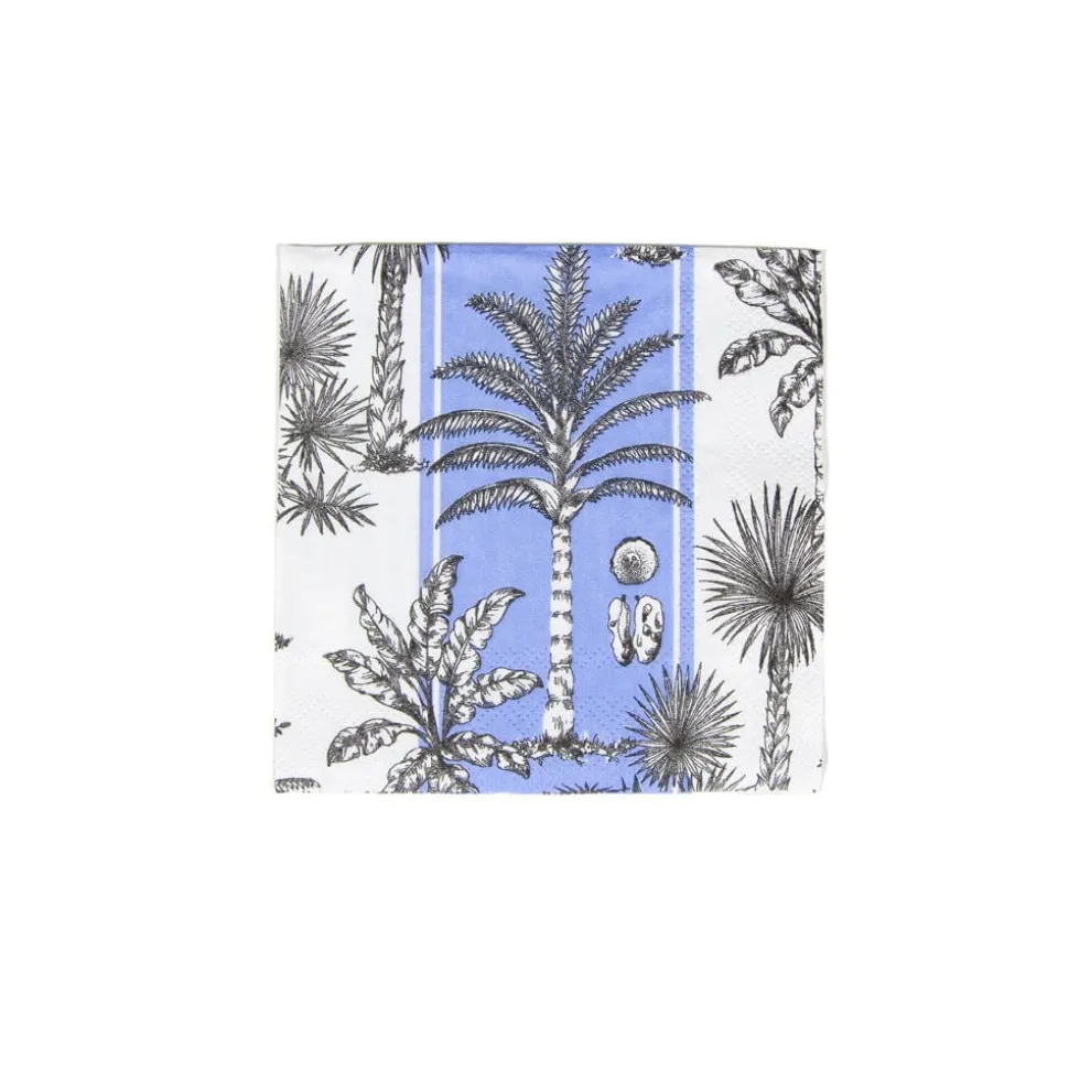 Southern Palms Blue & White Boxed Cocktail Napkins - 40 Per Box