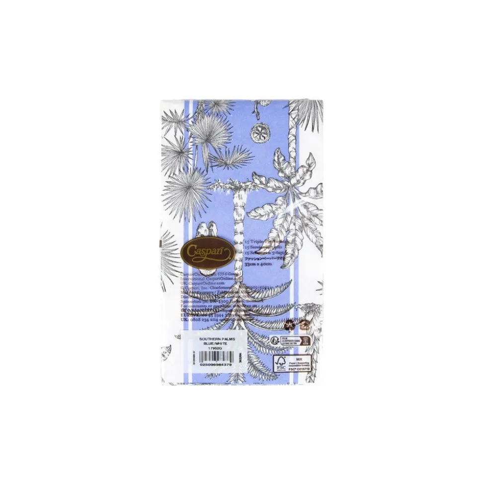 Southern Palms Blue & White Guest Towel Napkins - 15 Per Package
