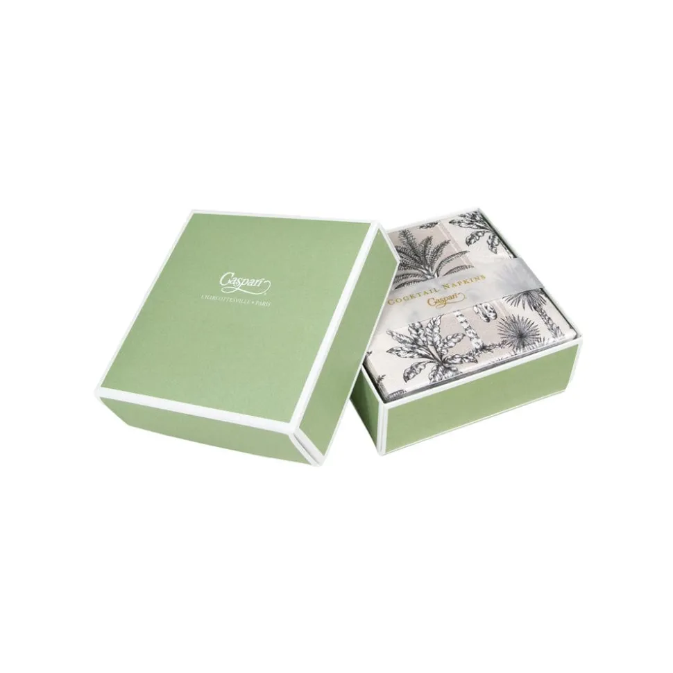 Southern Palms Flax & White Boxed Cocktail Napkins - 40 Per Box