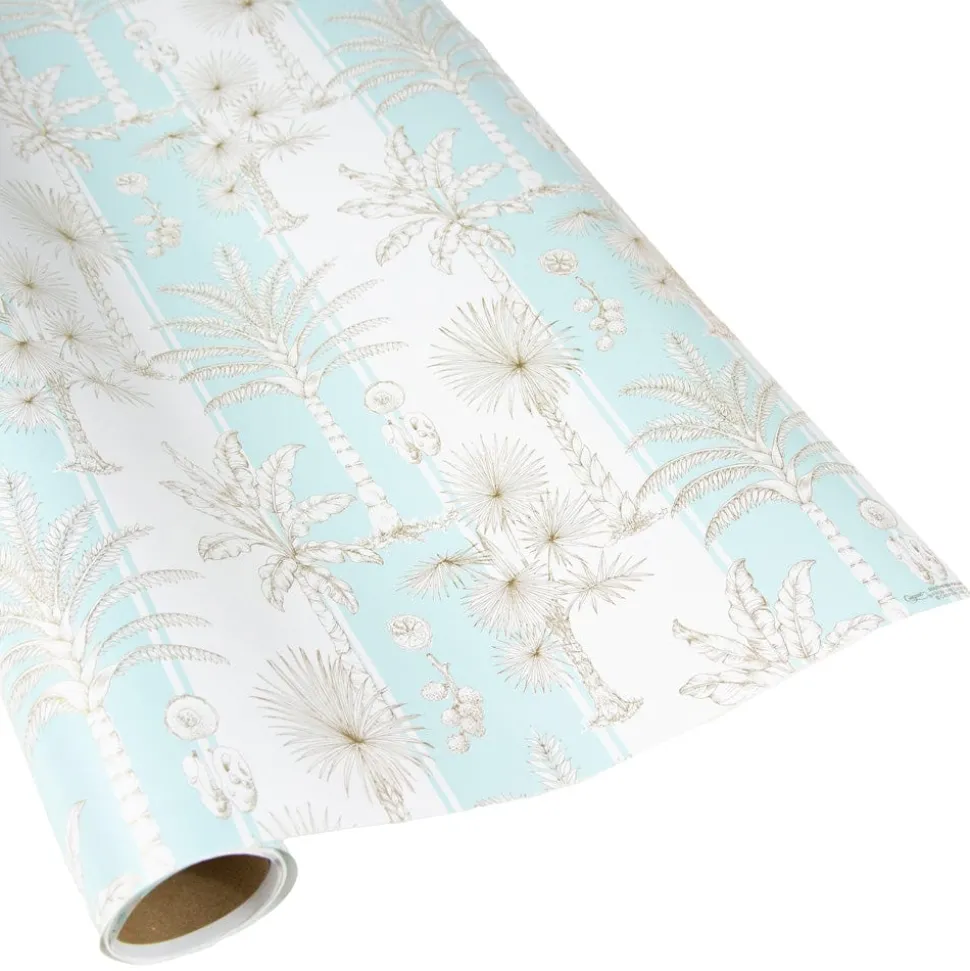 Southern Palms in Robin's Egg & White Gift Wrap - 1 Continuous Roll of Wrapping Paper