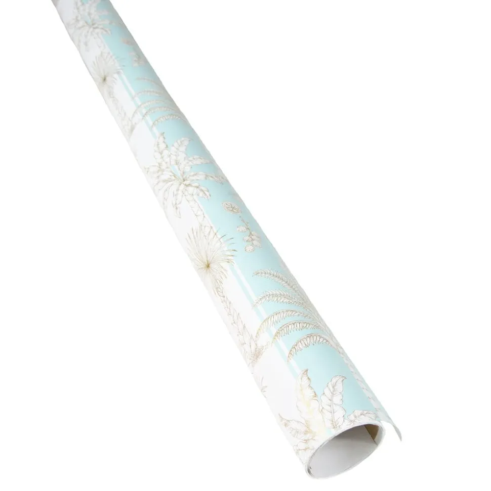 Southern Palms in Robin's Egg & White Gift Wrap - 1 Continuous Roll of Wrapping Paper