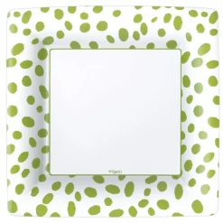 Spots Square Paper Dinner Plates in Green - 8 Per Package