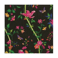 Sprigged Silk Paper Luncheon Napkins in Black - 20 Per Package