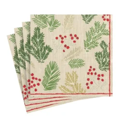 Sprigs and Berries Paper Luncheon Napkins in Linen - 20 Per Package