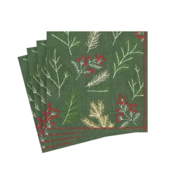 Sprigs and Berries Paper Cocktail Napkins in Evergreen - 20 Per Package