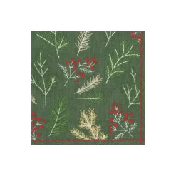 Sprigs and Berries Paper Cocktail Napkins in Evergreen - 20 Per Package