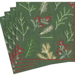 Sprigs and Berries Paper Dinner Napkins in Evergreen - 20 Per Package