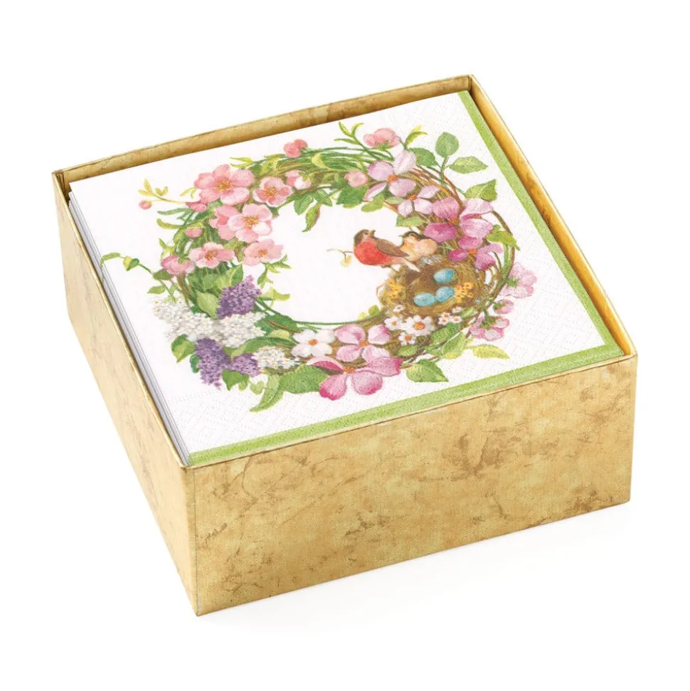 Spring Wreath Boxed Paper Cocktail Napkins - 40 Per Box