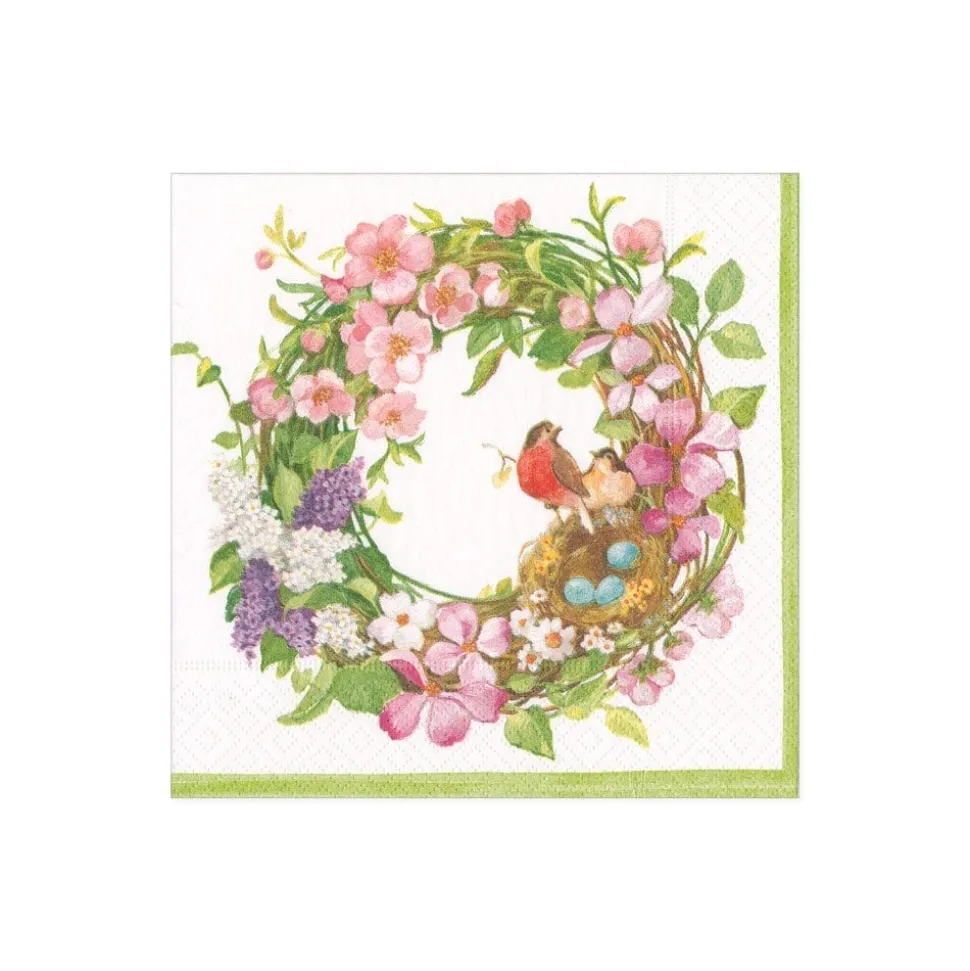 Spring Wreath Paper Cocktail Napkins - 20 Per Package