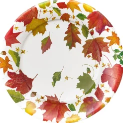 Swirling Leaves White Paper Dinner Plates - includes 8 Paper Dinner Plates