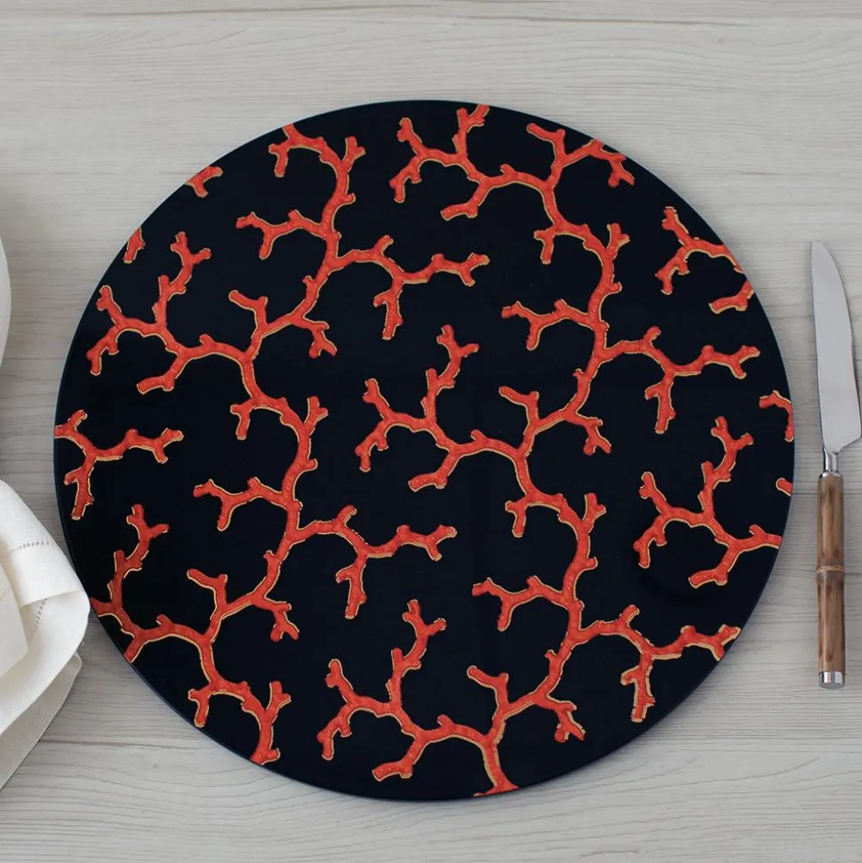 The Coral Sea Round Lacquer Placemat in Black - 1 Each