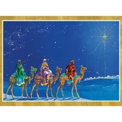 Three Kings And Star Small Boxed Christmas Cards - 16 Christmas Cards & 16 Envelopes