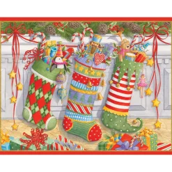 Three Stockings Classic Boxed Christmas Cards - includes 15 cards & envelopes