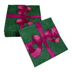 Tied With A Bow Green & Plum Cocktail Napkins - 20 Per Package