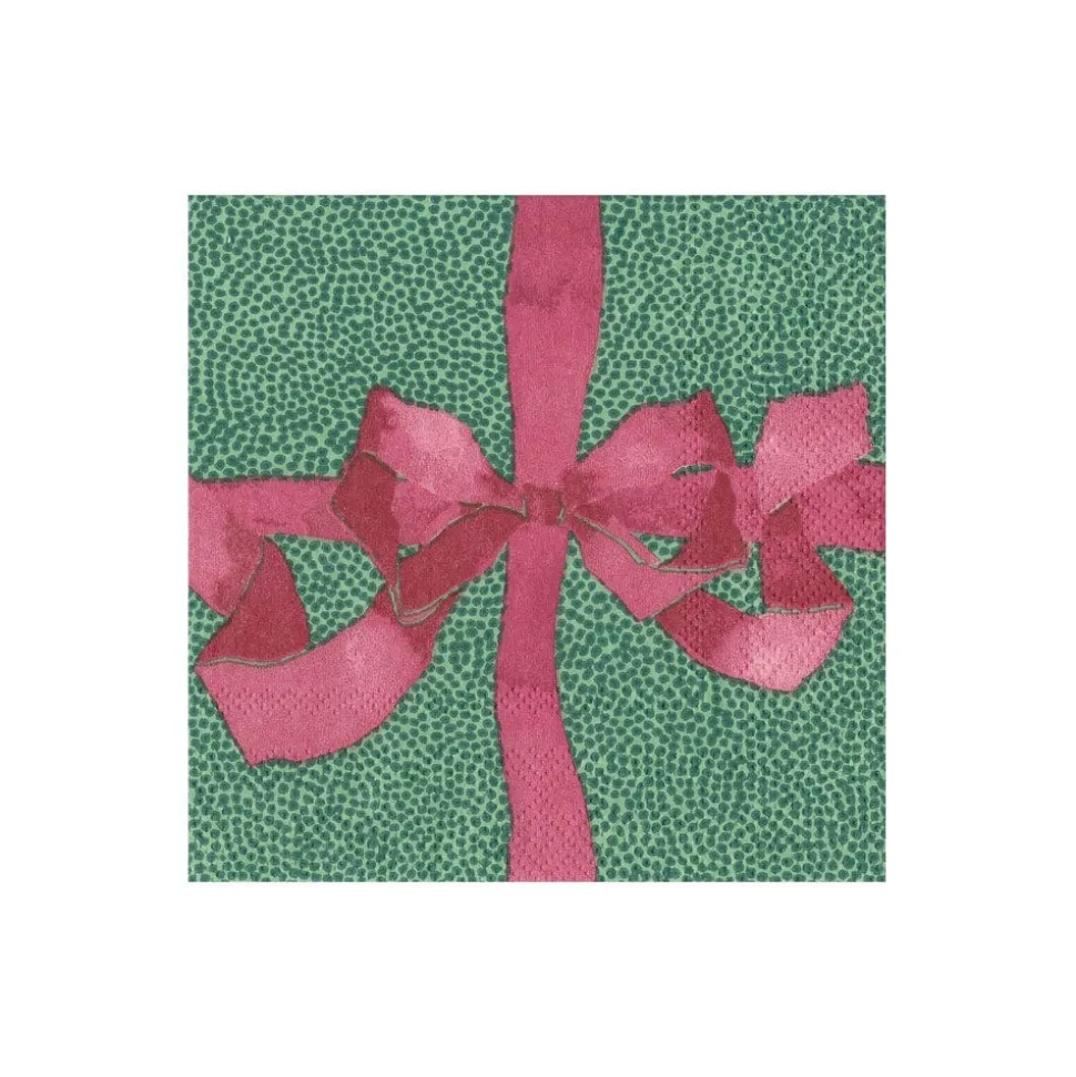 Tied With A Bow Green & Plum Boxed Cocktail Napkins - 40 Per Box