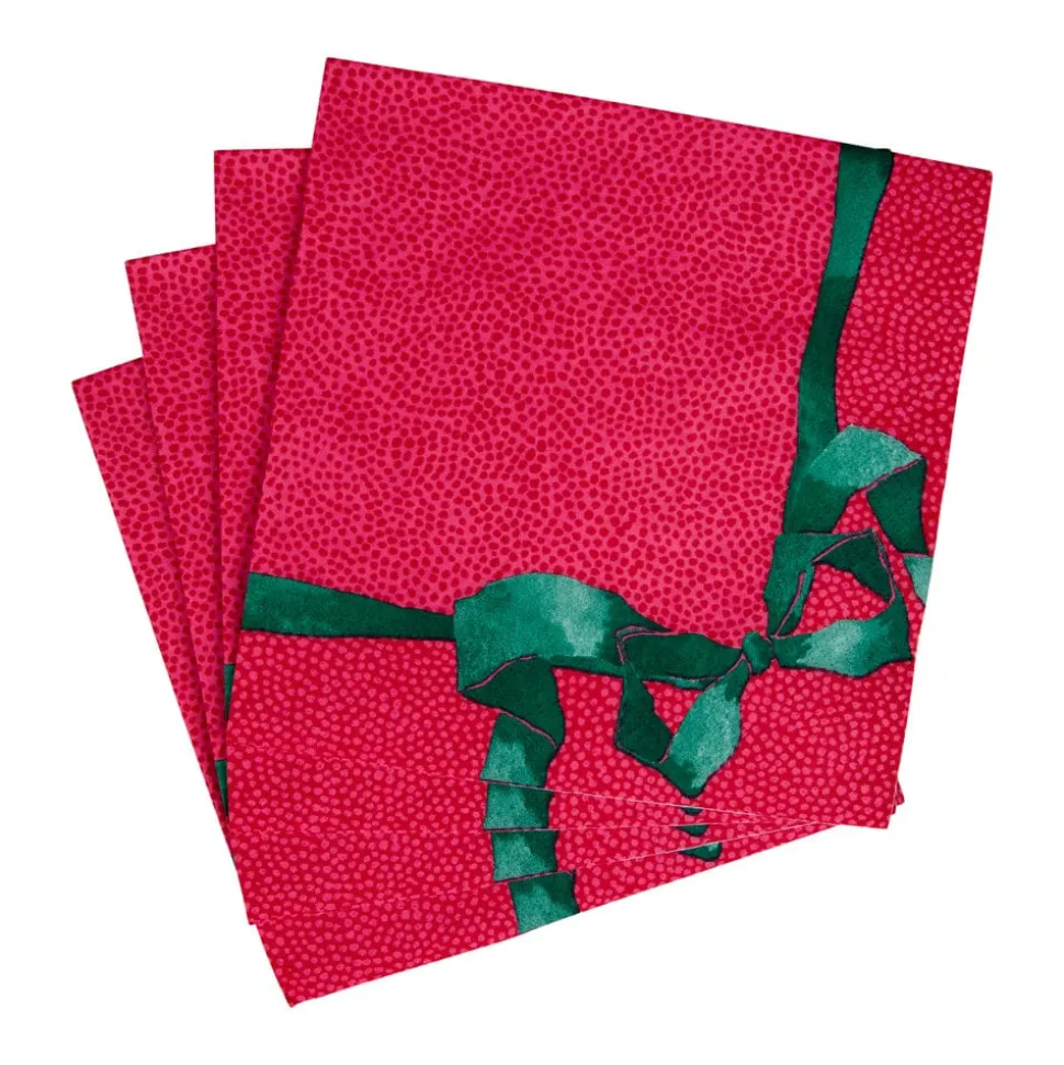 Tied With A Bow Red & Spruce Luncheon Napkins - 20 Per Package