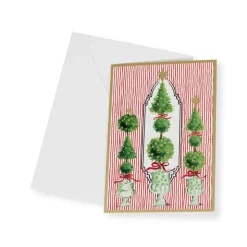 Topiaries With Red Ribbon Small Boxed Christmas Cards - includes 15 cards & envelopes