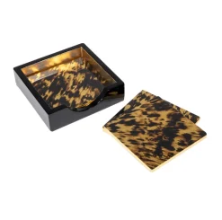 Tortoiseshell Set Of 4 Lacquer Coasters - 4" Diameter