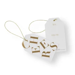 Tossed Cheers Classic Gift Tags in White & Gold Foil - 2 Per Package