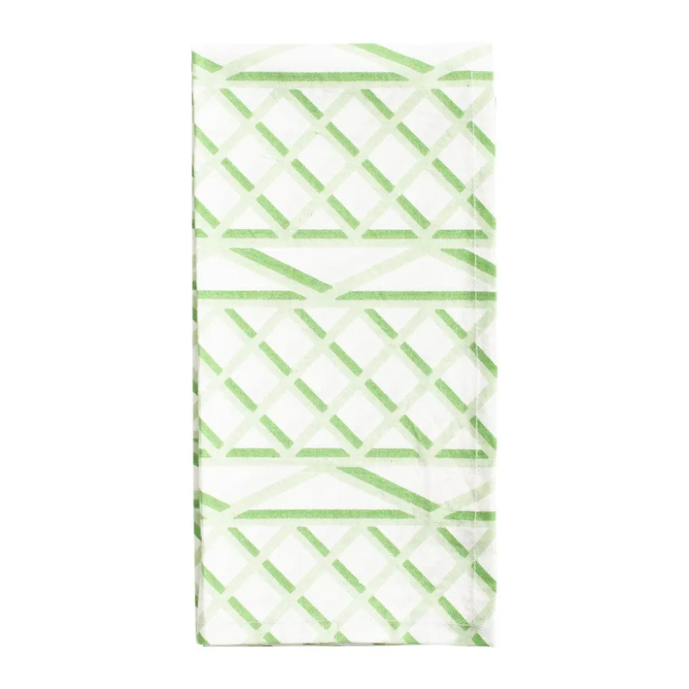 Trellis Cotton Dinner Napkins in Green & White - Set of 4