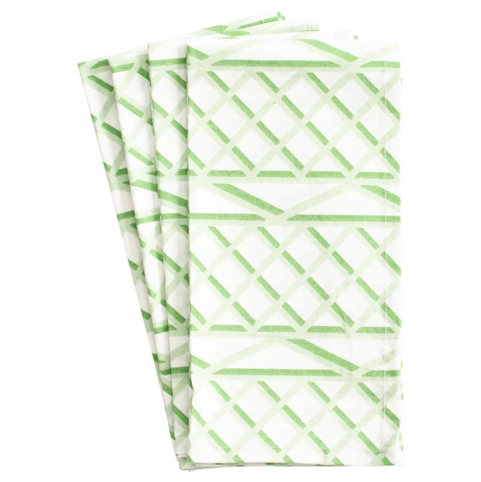 Trellis Cotton Dinner Napkins in Green & White - Set of 4
