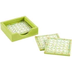 Trellis Square Lacquer Coaster in Holder - Set of 4