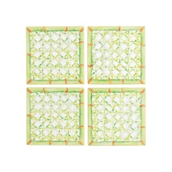 Trellis Square Lacquer Coaster in Holder - Set of 4