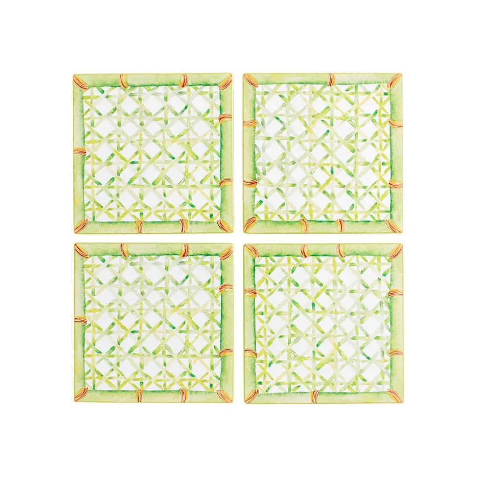 Trellis Square Lacquer Coaster in Holder - Set of 4