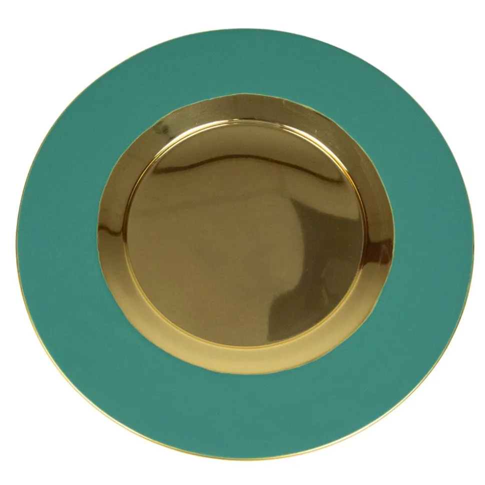 Turquoise Plate Charger with Gold Interior