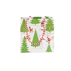 Twirling Santas Small Square Gift Bag - 1 Each