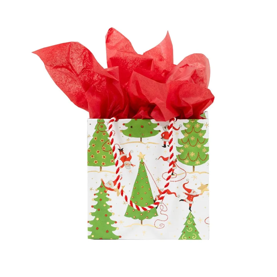 Twirling Santas Small Square Gift Bag - 1 Each