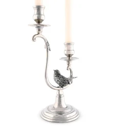 Two Taper Pewter Song Bird Candelabra