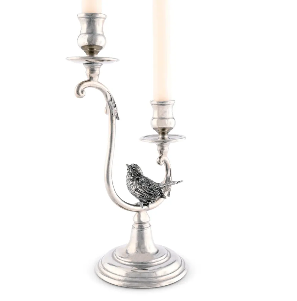 Two Taper Pewter Song Bird Candelabra